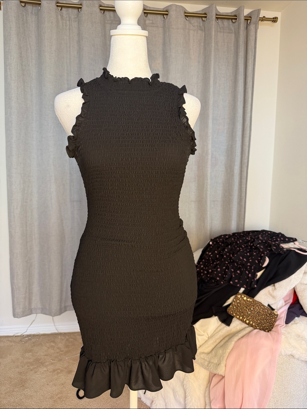 Likely Black Ruffled Mini Bodycon Dress